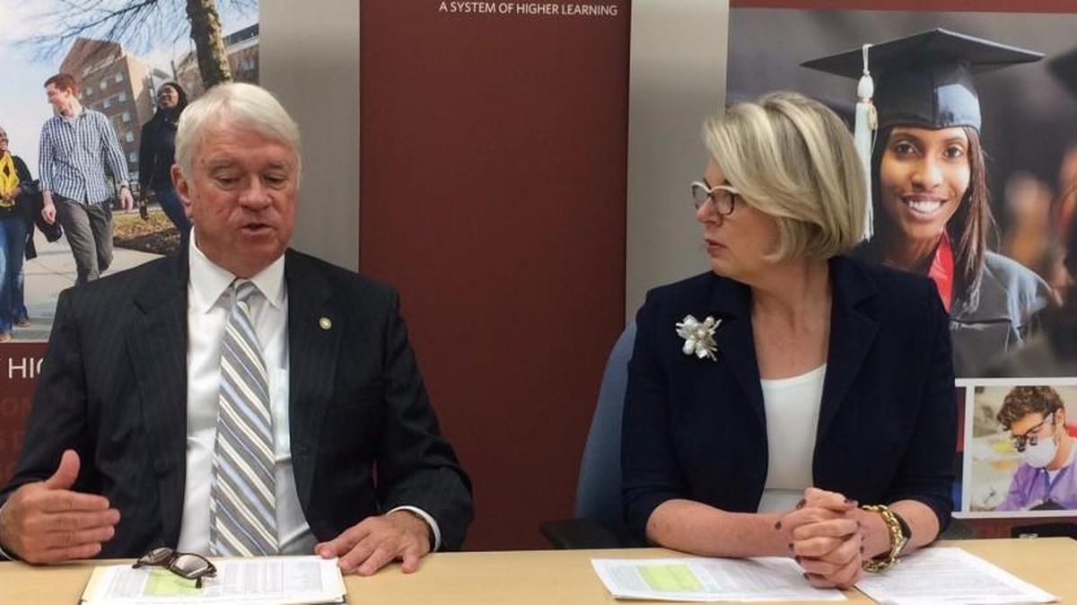 UNC Board of Governors Chairman Lou Bissette and UNC President Margaret Spellings discuss plans for implementing tuition plan approved in the state budget.