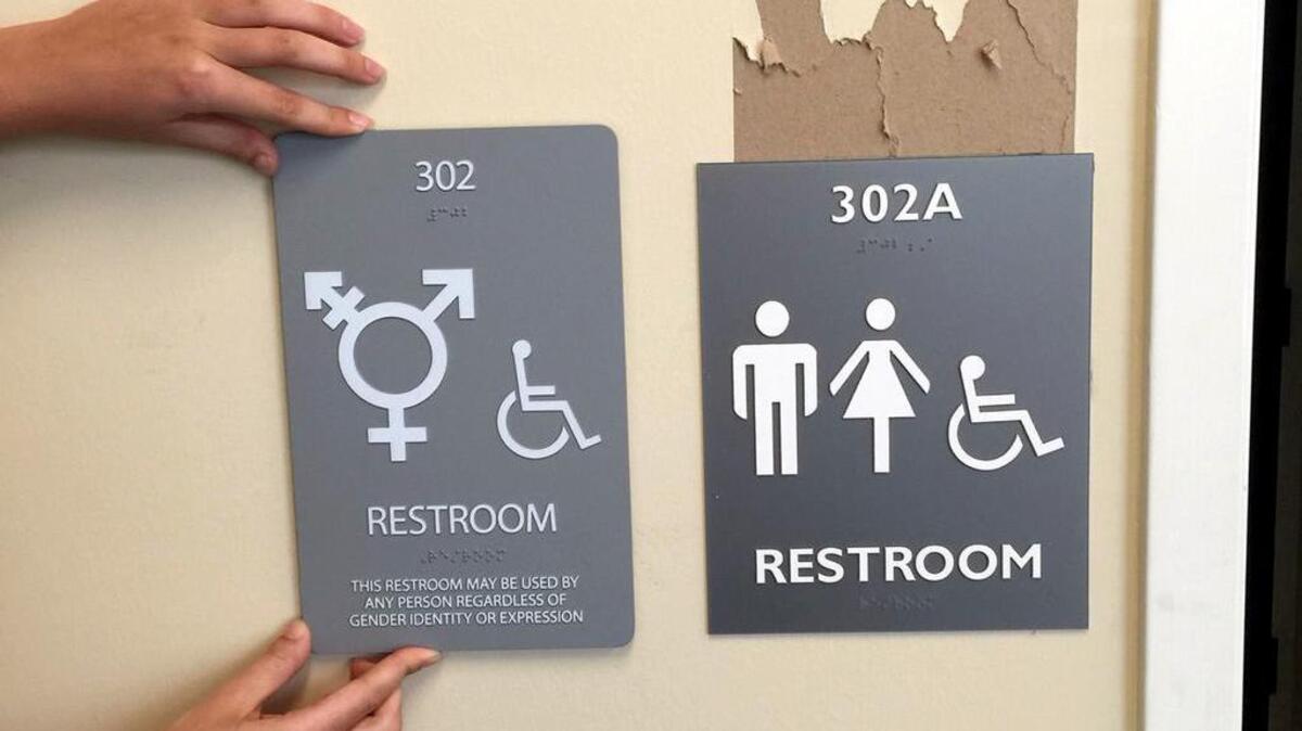 At the Campus Y on the UNC - Chapel Hill campus, gender neutral bathroom signs were changed.