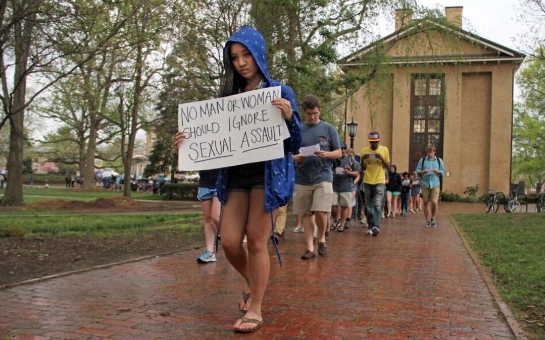 
More than 200 people participated in "Walk a Mile" April 9, 2015, on the UNC campus in Chapel Hill, an event aimed at reducing sexual assault and violence. A recent survey showed that 24.3 percent of undergraduate women experienced some form of unwanted sexual contact during their time as students at the university.
