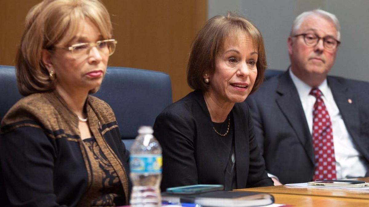 From left, N.C. Central University chancellor Debra Saunders-White, UNC-Chapel Hill chancellor Carol Folt and N.C. State University chancellor Randy Woodson speak to The News & Observer editorial board during a meeting Monday, Feb. 29, 2016 in Raleigh, N.C.
