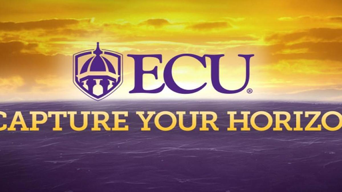 A screenshot of East Carolina University’s rebranding webpage showing the new logo with the tagline “Capture Your Horizon” that will be used for marketing.