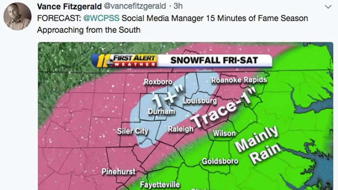 Forecasters are calling for some snow in the Triangle on Friday.