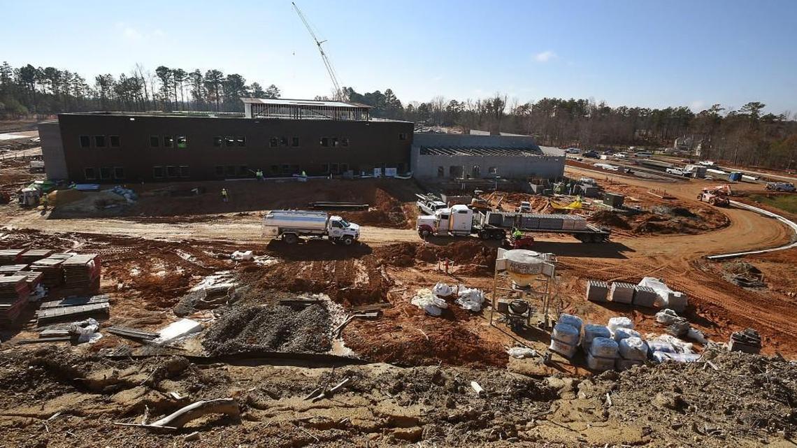 The worksite at the new Oakview Elementary School is full of activity as construction continues Tuesday, December 8, 2015 in Holly Springs, N.C. The Wake County Board of Commissioners voted Monday, June 20, 2016 on a plan to wait until May 2018 to hold a school construction bond referendum that would provide nearly half of the money for the new $1.98 billion building program.