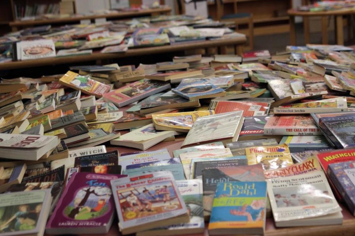 Thousands of books donated in a previous year through the WAKE Up and Read book drive.