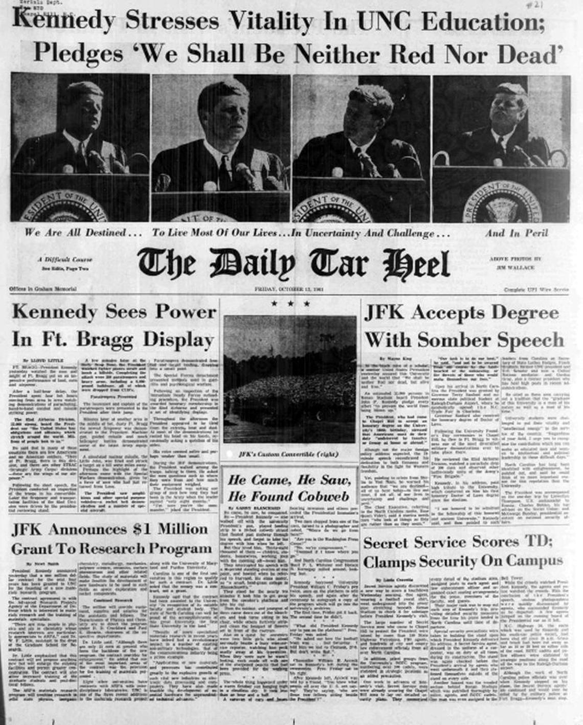 The Daily Tar Heel front page on Oct. 13, 1961.