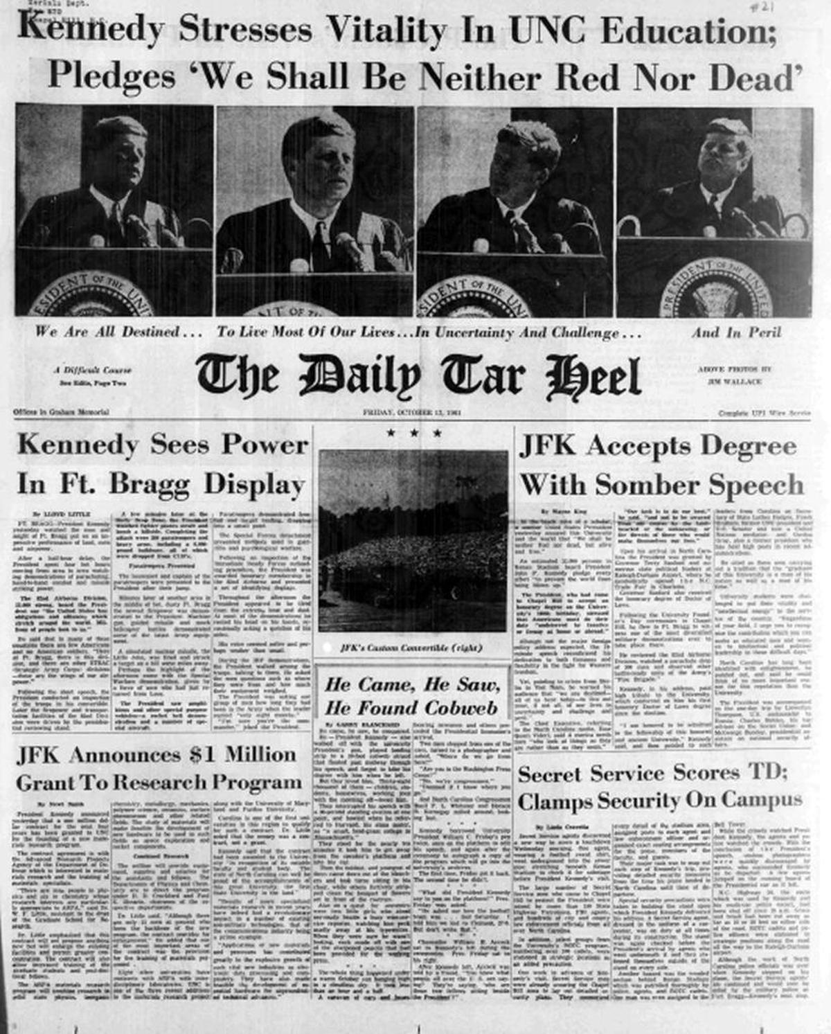 The Daily Tar Heel front page on Oct. 13, 1961.