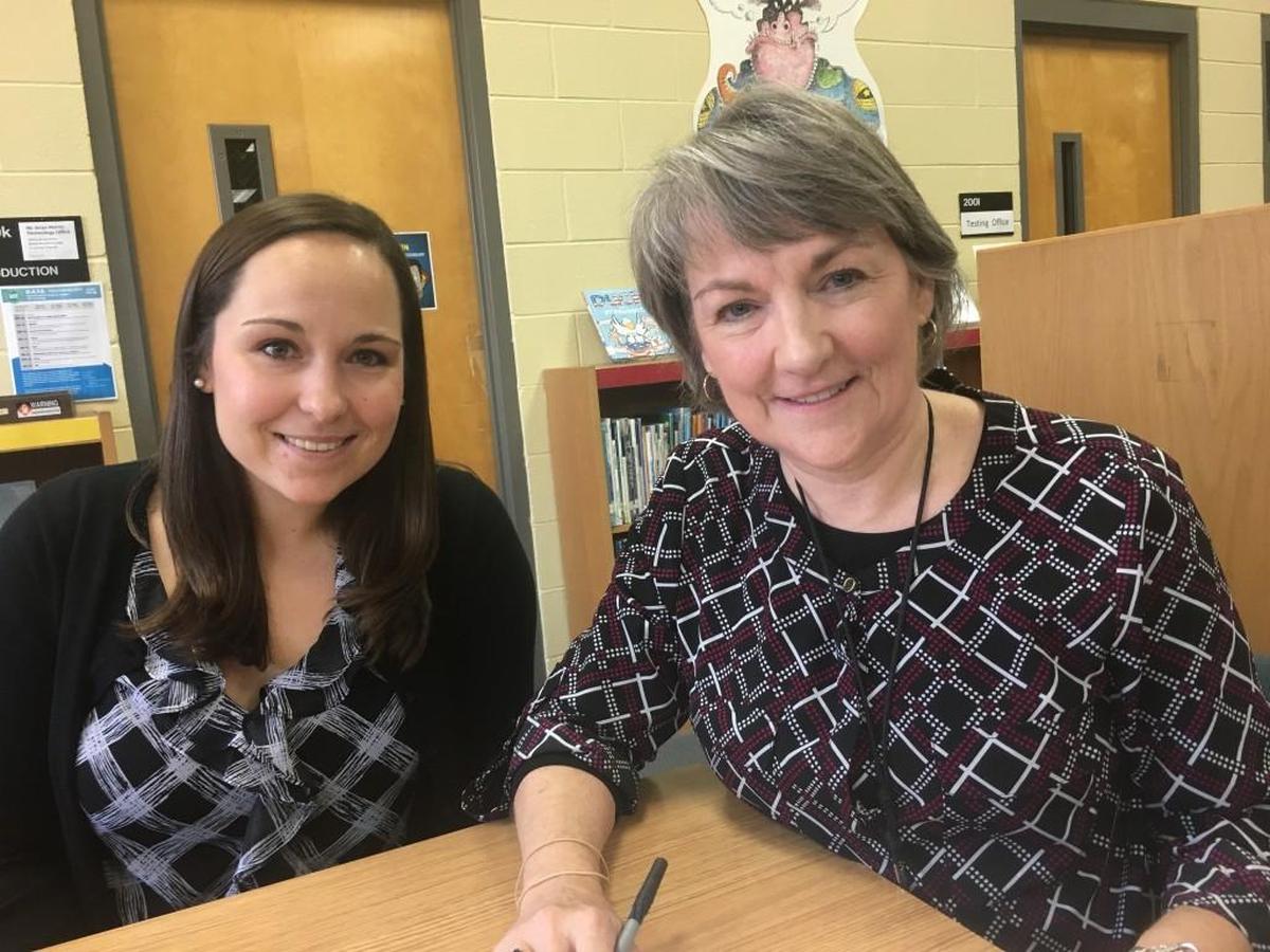 Stephanie Herndon (left) and her mother, Lucine Barker, are both 8th-grade math teachers at Leesville Road Middle School in Raleigh, N.C.