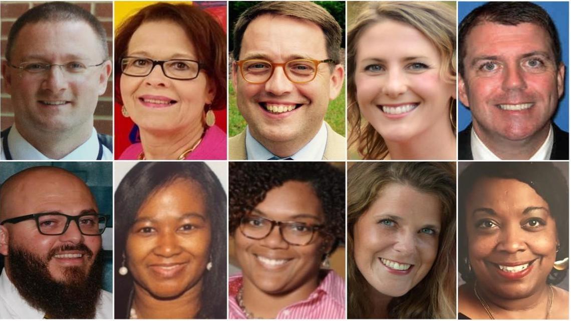 Wake County Schools announced the finalists for Principal and Assistant Principal of the Year. Principal of the Year finalists are (top row from left): Jonathan Enns of Fuquay-Varina High, Felecia Locklear of Brooks Elementary, Aaron Marcin of Lead Mine Elementary, Elizabeth MacWilliams of Carroll Middle and Mike Regan of Mills Park Elementary. Assistant Principal of the Year finalists are (bottom row from left): Jose Espinal of Enloe High, Kenya Moore-Kerr of Vandora Springs Elementary, Roxann Sykes of Washington Elementary, Katherine Ware of Wiley Elementary and Ginger Wooten of Apex Friendship High.
