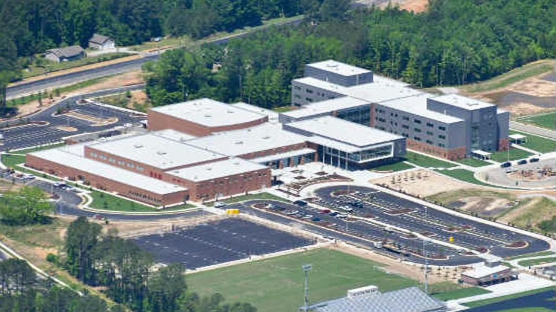 A rendering of the Green Level High School building at the corner of Green Level Church Road and Roberts Road in southwest Cary. The school will be home to Apex High School students and staff from 2017 until 2019, when the new Apex High School opens.