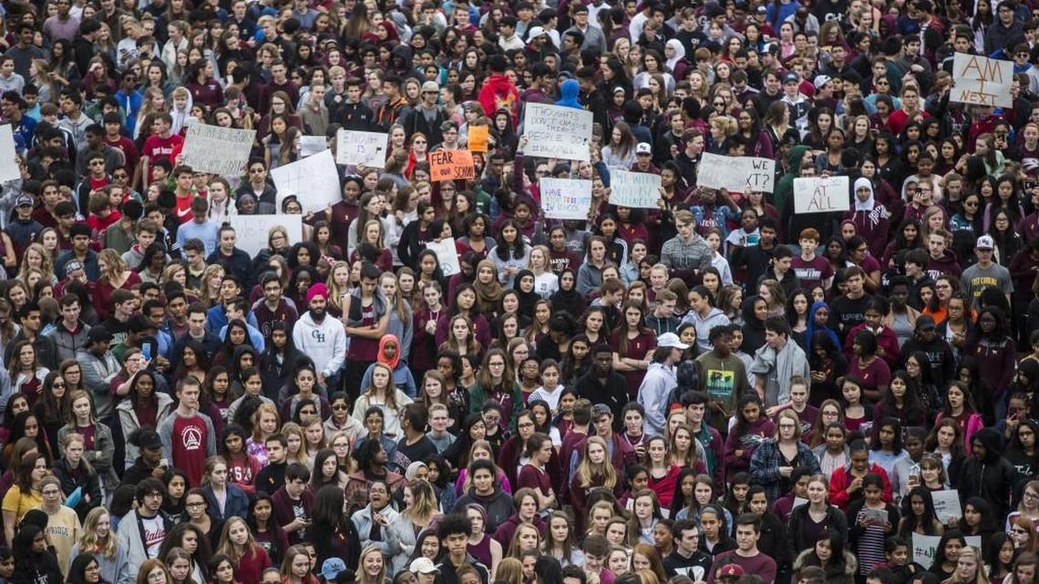 More than 2,000 students walked out of Green Hope High School in Cary on Feb. 28, 2018 to demand political changes to try to end school gun violence following the recent Florida school shooting massacre.