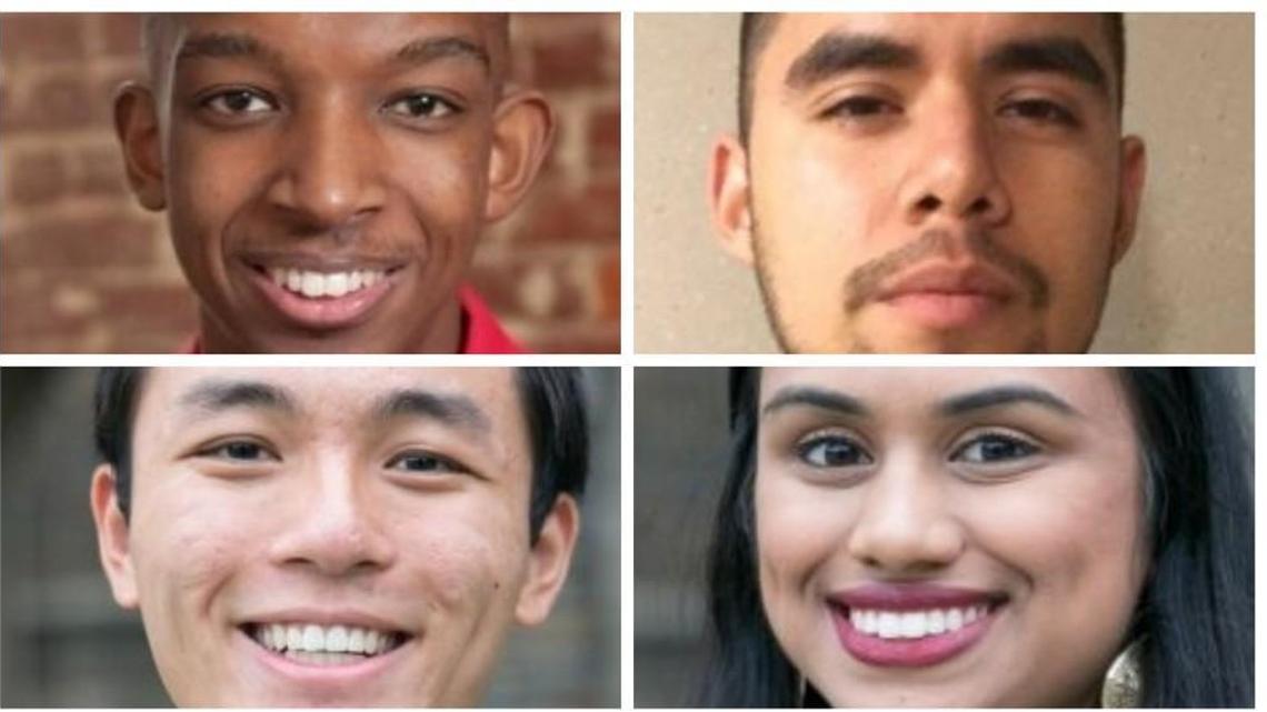2018 Marshall Scholarship recipients, clockwise from top left: Kobi Felton, North Carolina State University; Antonio Lopez, Duke University; Meghana Vagwala, Duke University and John Lu, Duke University.