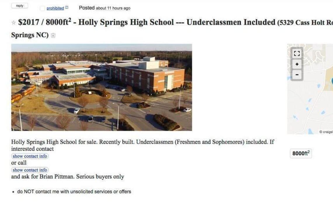 Craigslist ad offers high school and underclassmen for bargain price of $2,017