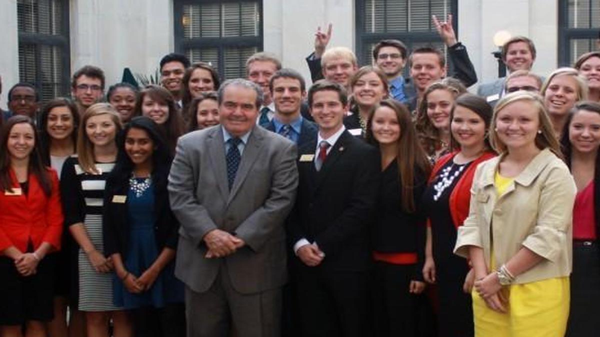 N.C. State Park Scholars 2014 class with Supreme Court Justice Antonin Scalia during a Learning Laboratory trip to Washington, where they explored leadership challenges through the lens of a single topic of national or global importance.