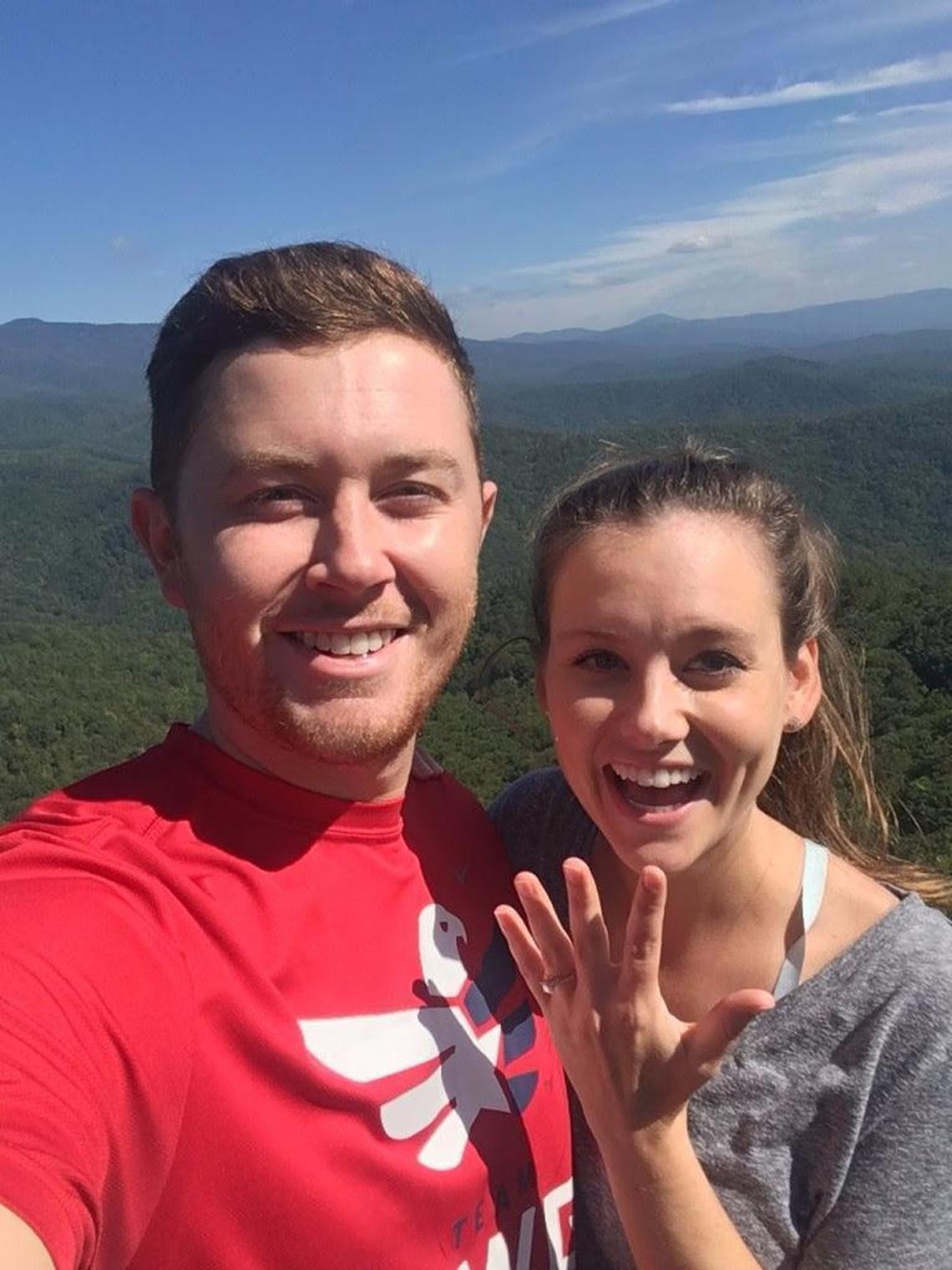 Gabi Dugal shows off her engagement ring after Garner native Scotty McCreery proposed on Sept. 26, 2017, at one of their favorite places: the mountains of North Carolina near Grandfather Mountain.