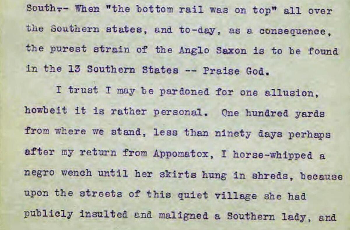 A screenshot of part of Julian Shakespeare Carr’s speech dedicating the Silent Sam statue memorializing Confederate soldiers in the Civil War.