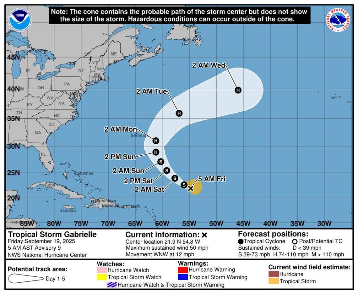 Gabrielle, still a tropical storm as of Friday morning, Sept. 19, is expected to become a hurricane over the weekend.