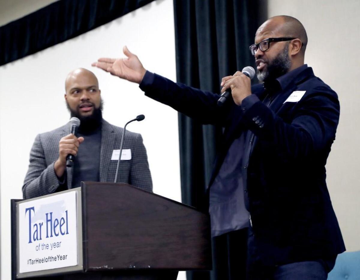 Brothers Terrence Holt, left, and Torry Holt are the keynote speakers at the Tar Heels of the Year event. The brothers were standout football players at N.C. State and in the NFL and now run a construction business and foundation.