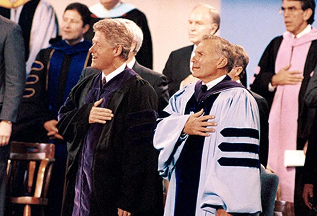 President Bill Clinton with UNC Chancellor Paul Hardin during the University of North Carolina Bicentennial celebration October 12, 1993.