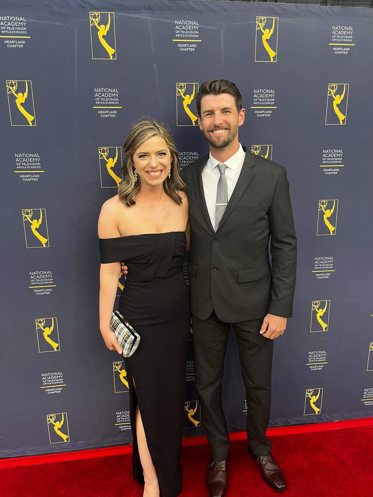 Former ABC11 co-anchor Sydnee Scofield poses with her late fiancé Sam Marsh at the Heartland Emmy Awards in 2023.