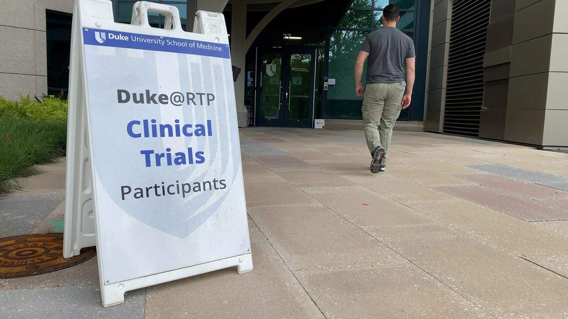 Research participant Chris Balambao heads to his appointment for a clinical trial at Duke Health that is testing a new universal flu vaccine.