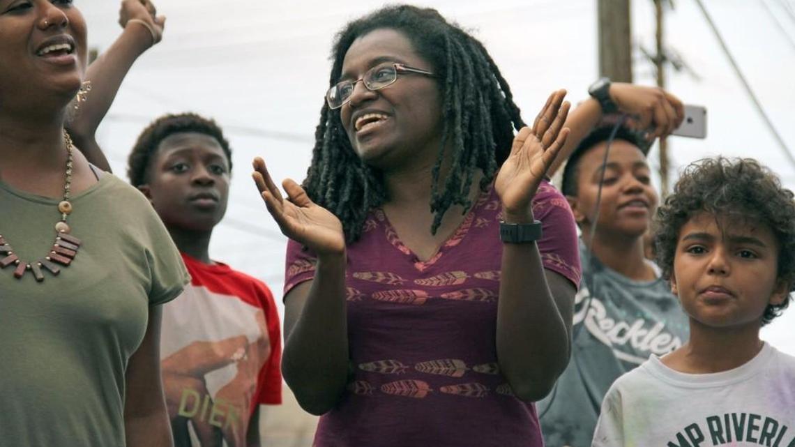 Durham City Councilwoman Jillian Johnson at a rally in 2016 against a new $81 million Durham police headquarters planned for East Main Street downtown.