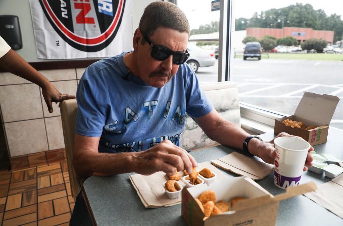 Mort Hurst, 68, eats 100 chicken McNuggets at the McDonald’s in Robersonville, NC on Wednesday, August 30, 2017.