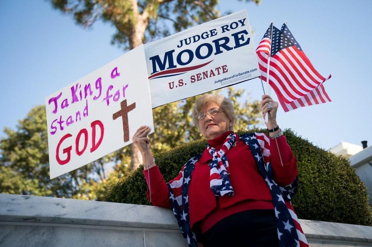 Patricia Riley Jones attends a “Women For Moore” rally in support of Republican candidate for U.S. Senate Roy Moore, in front of the Alabama State Capitol last week.