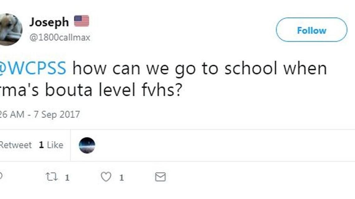 Students from the Wake County Public Schools System tweeted this week for the school district to cancel class in anticipation of Hurricane Irma.