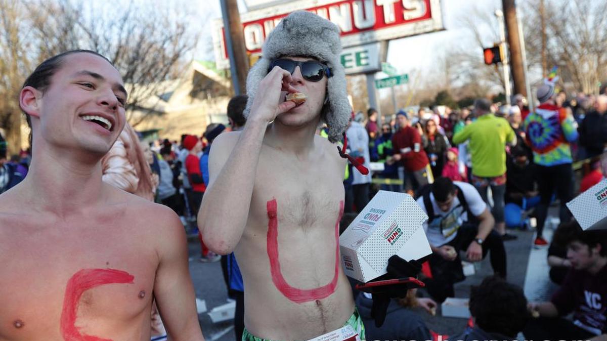 during the 15th annual Krispy Kreme Challenge in Raleigh, N.C., Saturday, Feb. 2, 2019.