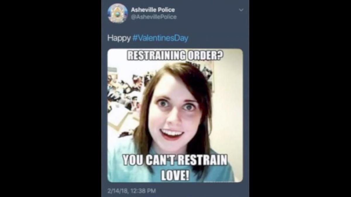 A screenshot of the controversial Valentine’s Day meme the Asheville Police Department posted to its social media pages, and later deleted.