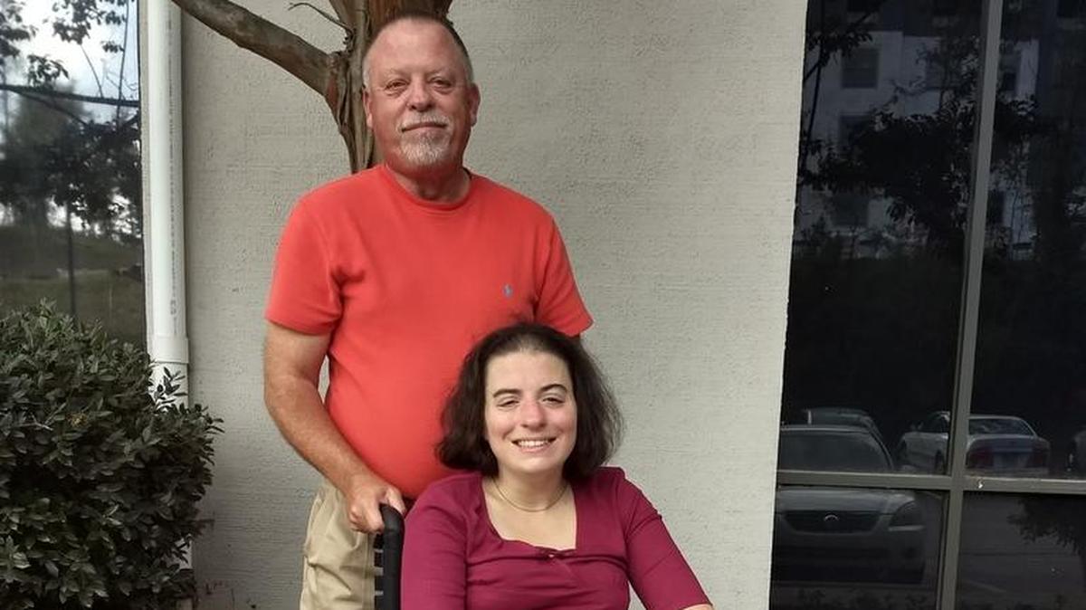 Jeff Cook contacted Disability Rights NC in July for help getting his daughter Michelle out of UNC’s psychiatric emergency room. By the end of August, Michelle, shown here in October, was in a home-like setting with 24/7 nursing care.