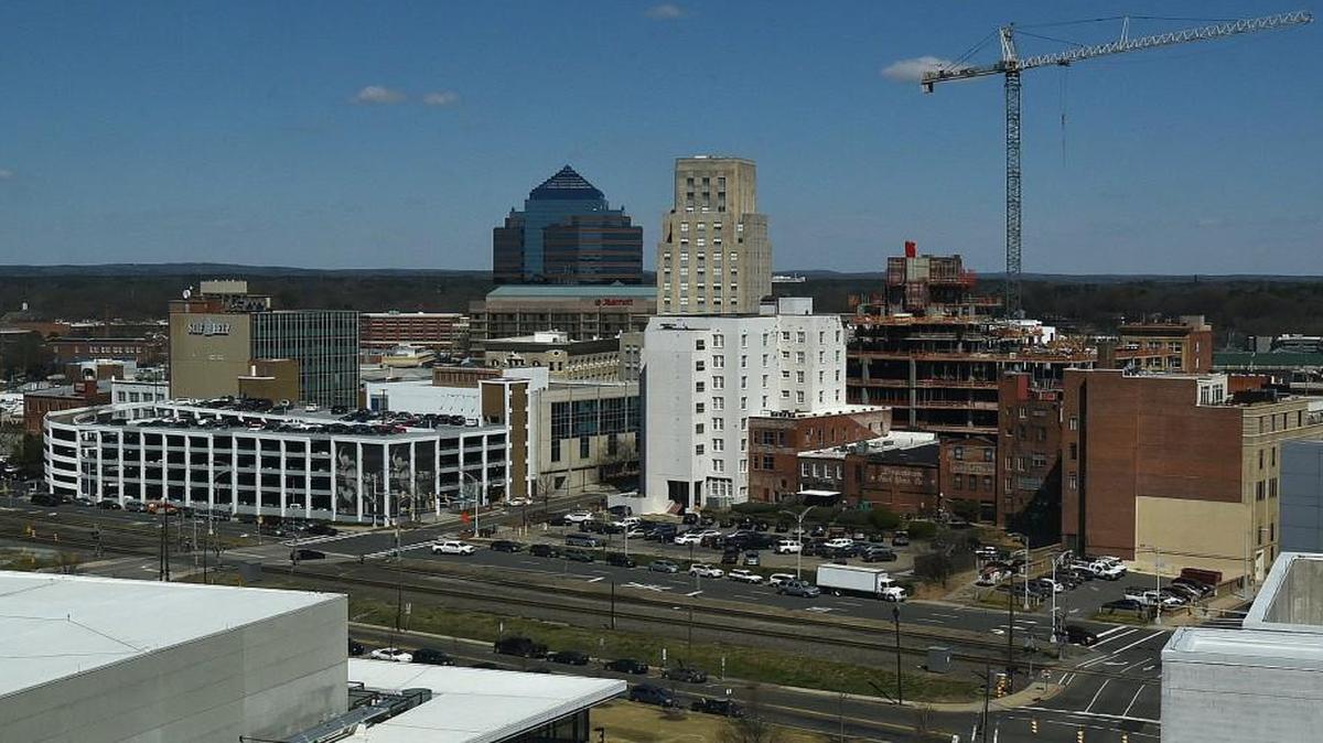 The Durham skyline seen March 15, 2017.