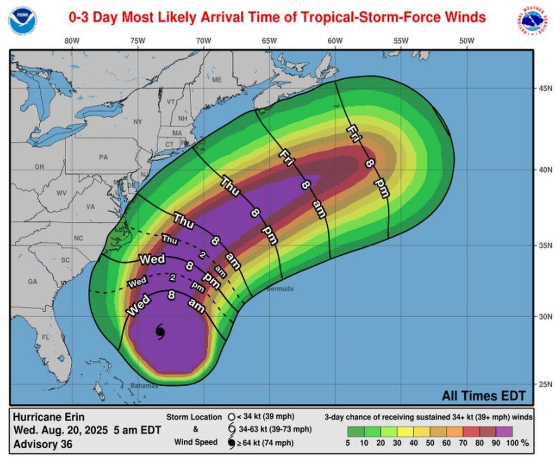 According to the National Hurricane Center, tropical storm-force winds will likely reach North Carolina’s coast by Wednesday afternoon.