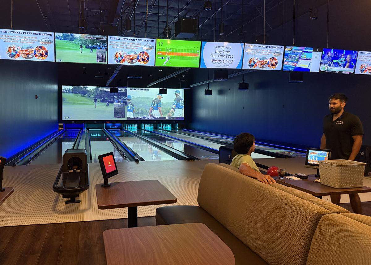 The VIP bowling room at McWally’s has its own bar and seating and can be closed off from the rest of the building.