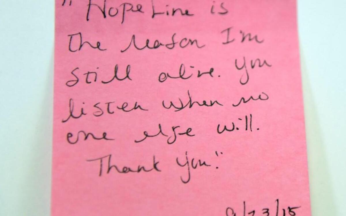 HopeLine volunteers are encouraged to share positive comments from callers