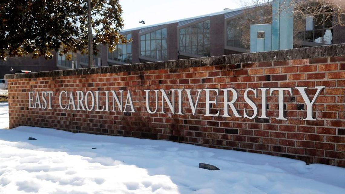 The ECU sign facing 5th street on campus is seen on Jan. 9, 2018.
