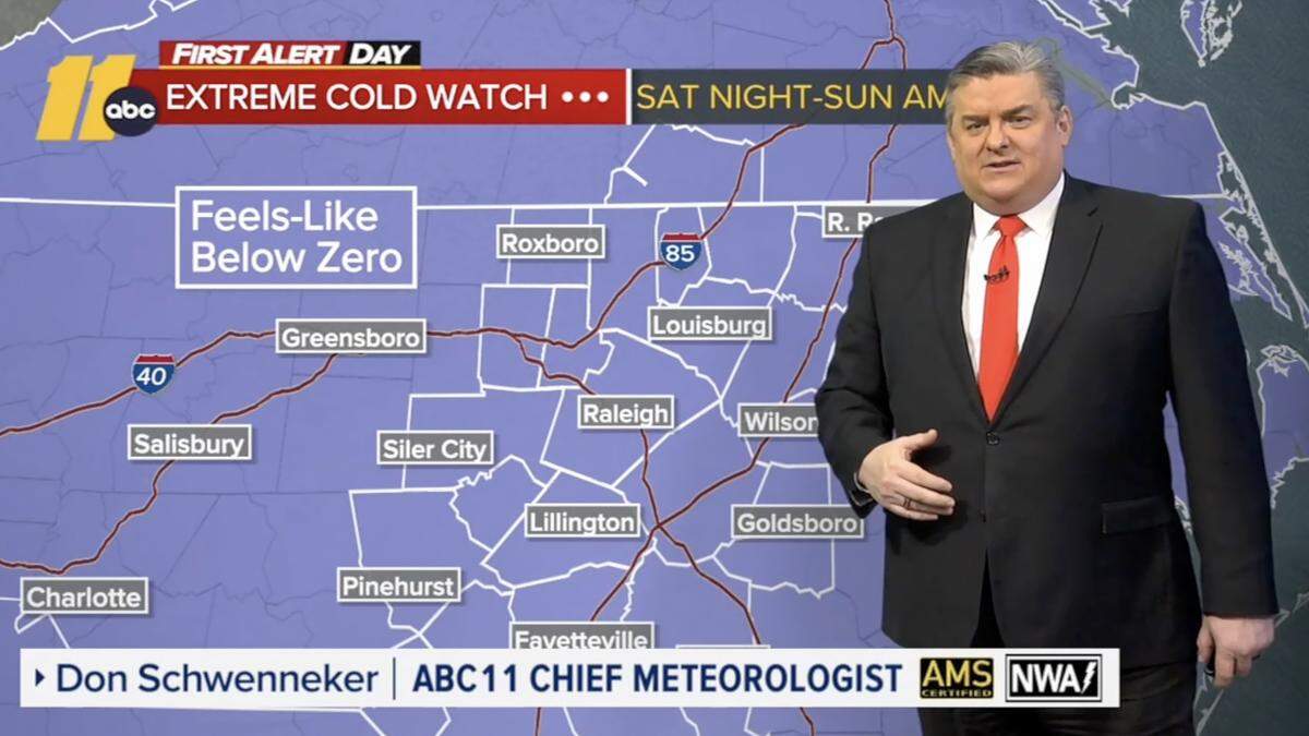 Don “Big Weather” Schwenneker, the chief meteorologist at ABC11, gives a forecast for the Triangle’s upcoming snow storm.
