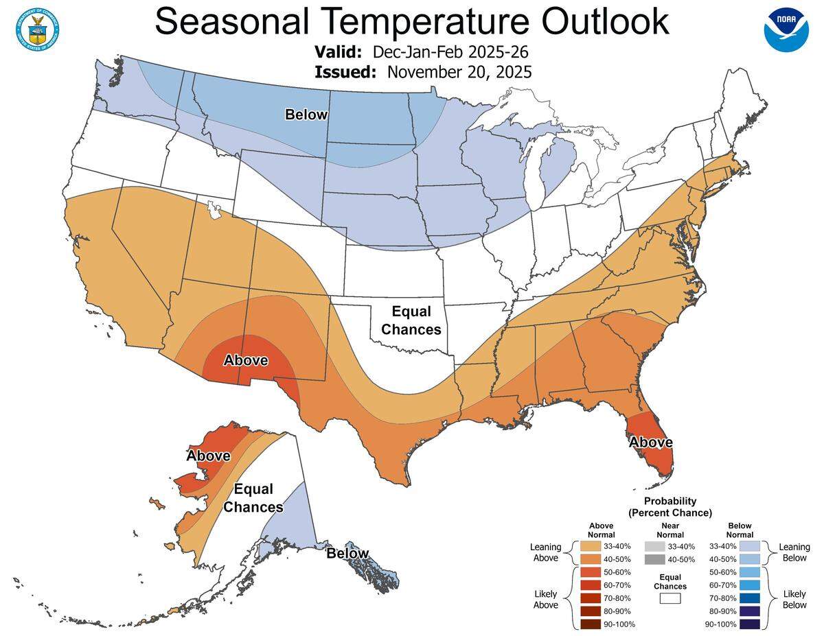The Climate Prediction Center is expecting a warmer winter in North Carolina.