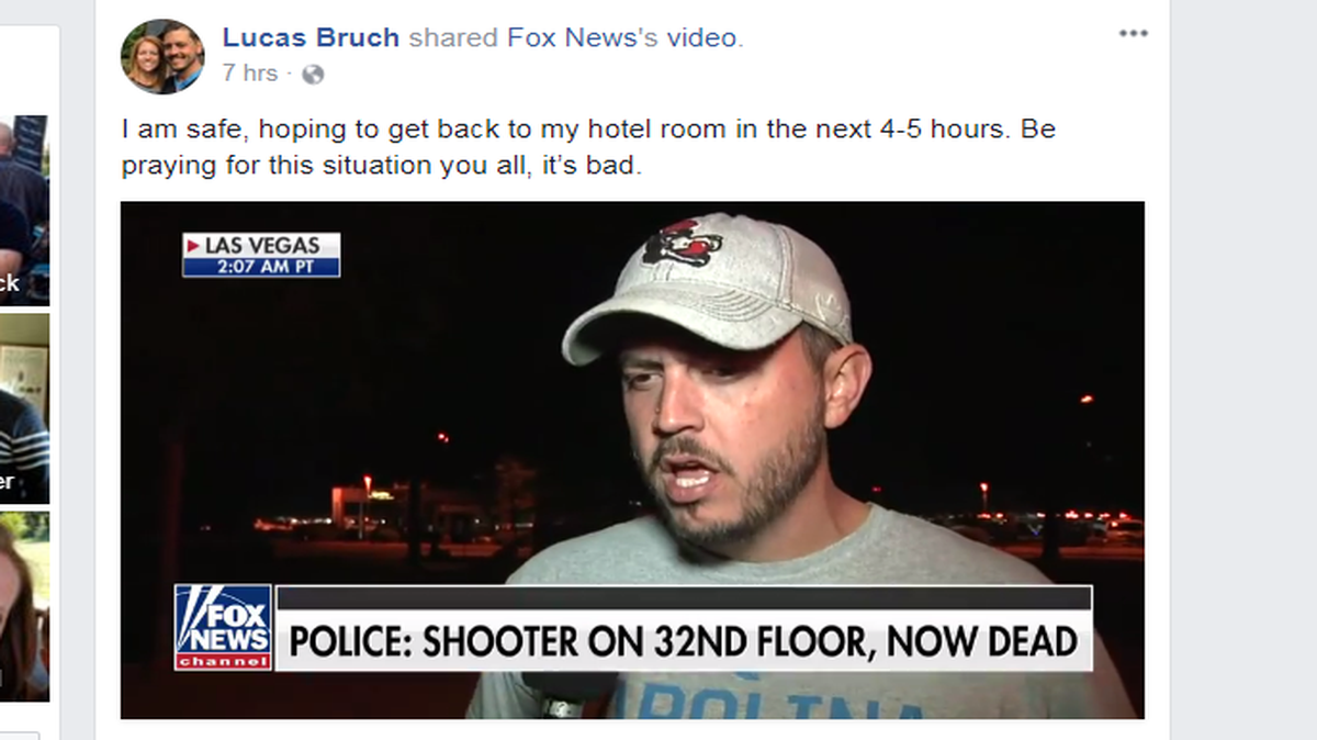 Lucas Bruch, a North Carolina resident, said he was standing nearby when glass fell from the hotel window in Las Vegas.