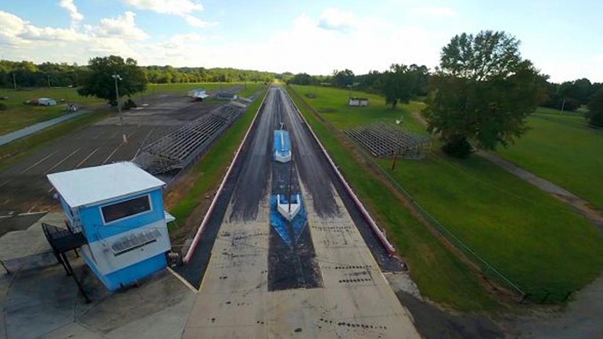 An aerial photo of Roxboro Motorsports Park drag strip.