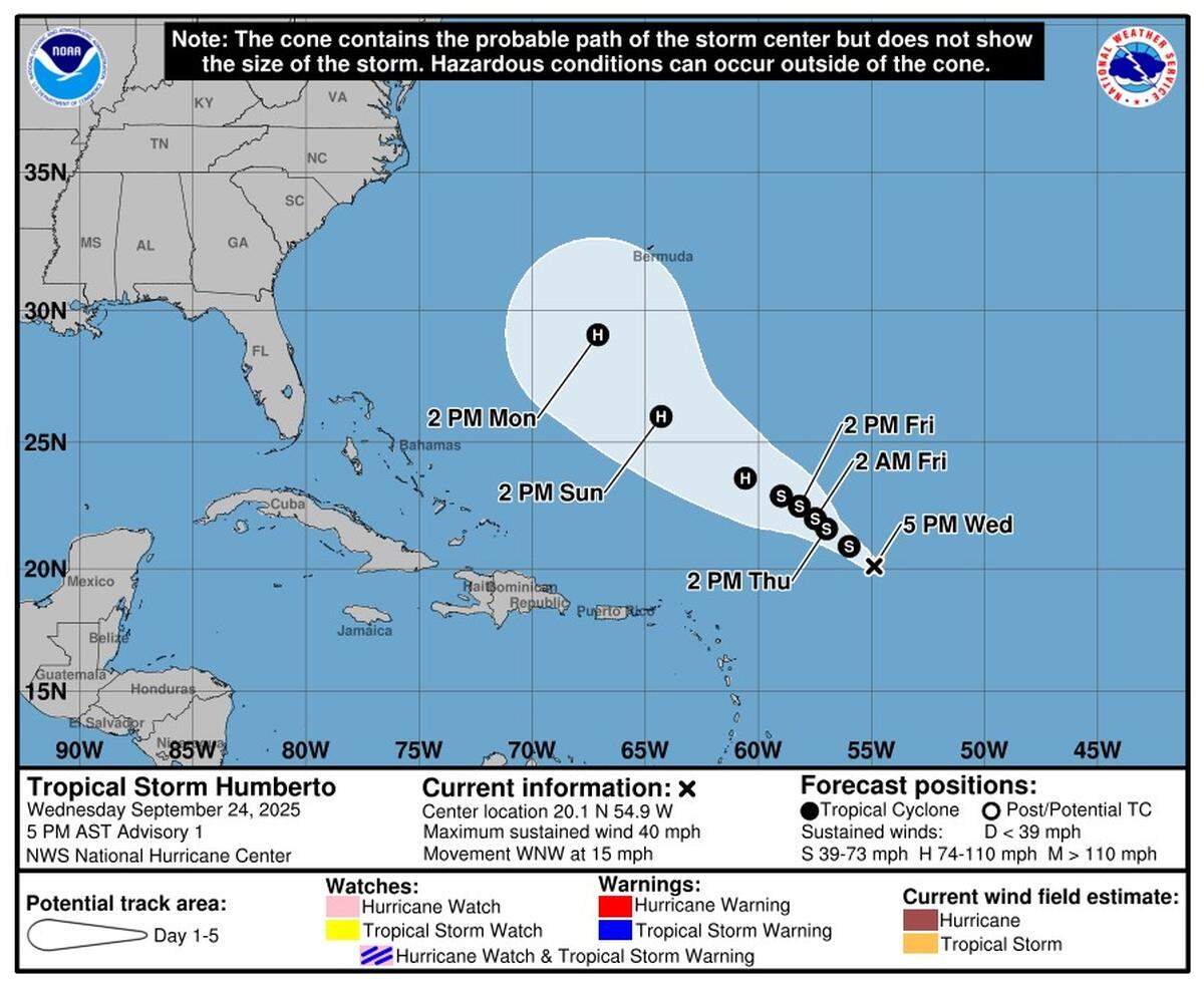 Tropical Storm Humberto has formed as the eighth named storm of the 2025 Atlantic hurricane season.