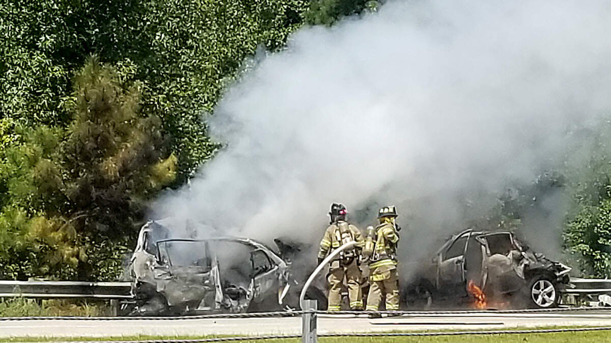 A stretch of Interstate 40 was closed in both directions in Johnston County after a fiery crash involving two tractor-trailers and at least two cars Wednesday afternoon.