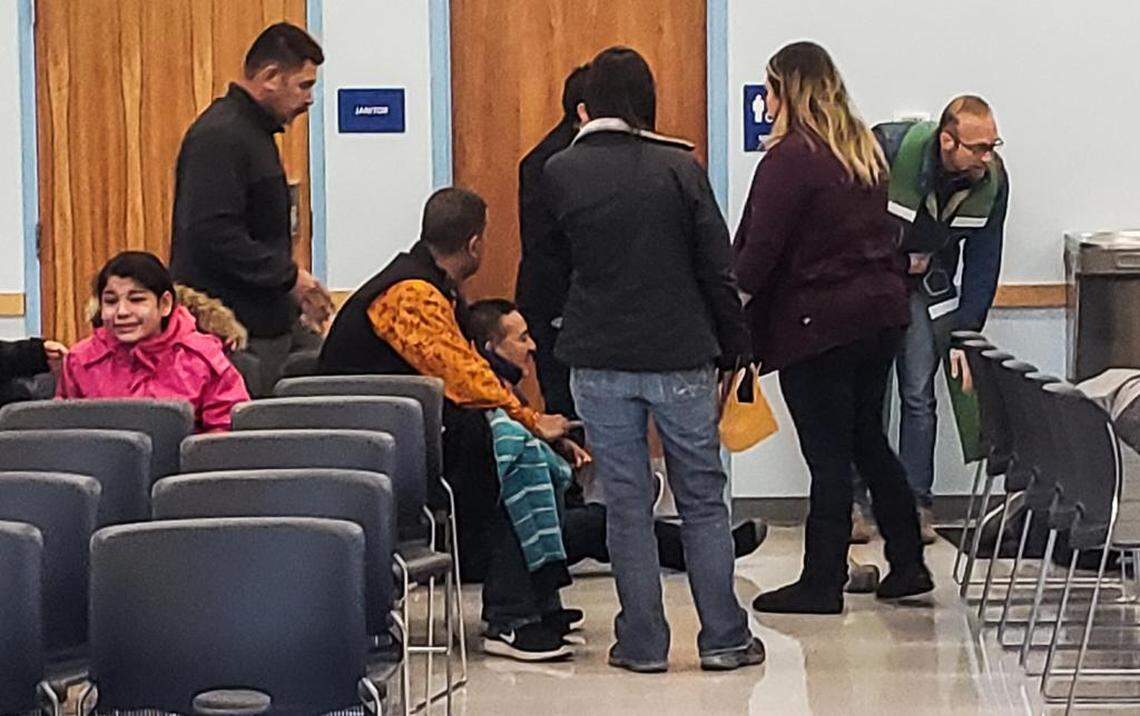 Samuel Oliver-Bruno, 47, an undocumented man, seated on floor, was arrested Friday by immigration officers in Morrisville after he left the CityWell United Methodist Church of Durham where he has been living for 11 months. Churches are one of the few places where U.S. Immigration and Customs Enforcement do not make arrests.
