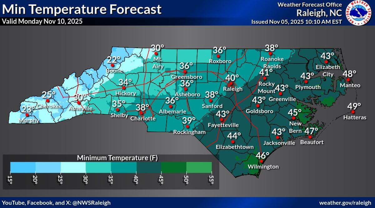 An arctic front headed to the Triangle is expected to bring sub-freezing temperatures starting Monday, Nov. 10.
