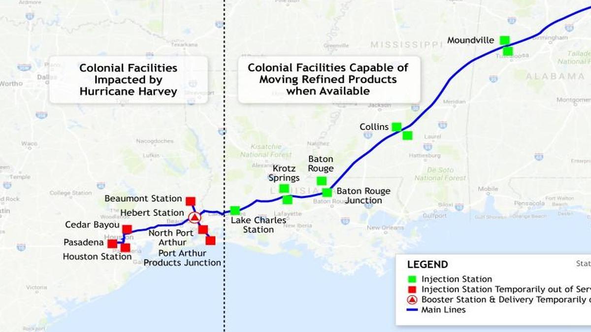 Colonial Pipeline continues to repair damage of its operations west of Lake Charles, LA. The reopening of sections of two pipelines west of Lake Charles will be delayed to Monday and Tuesday.