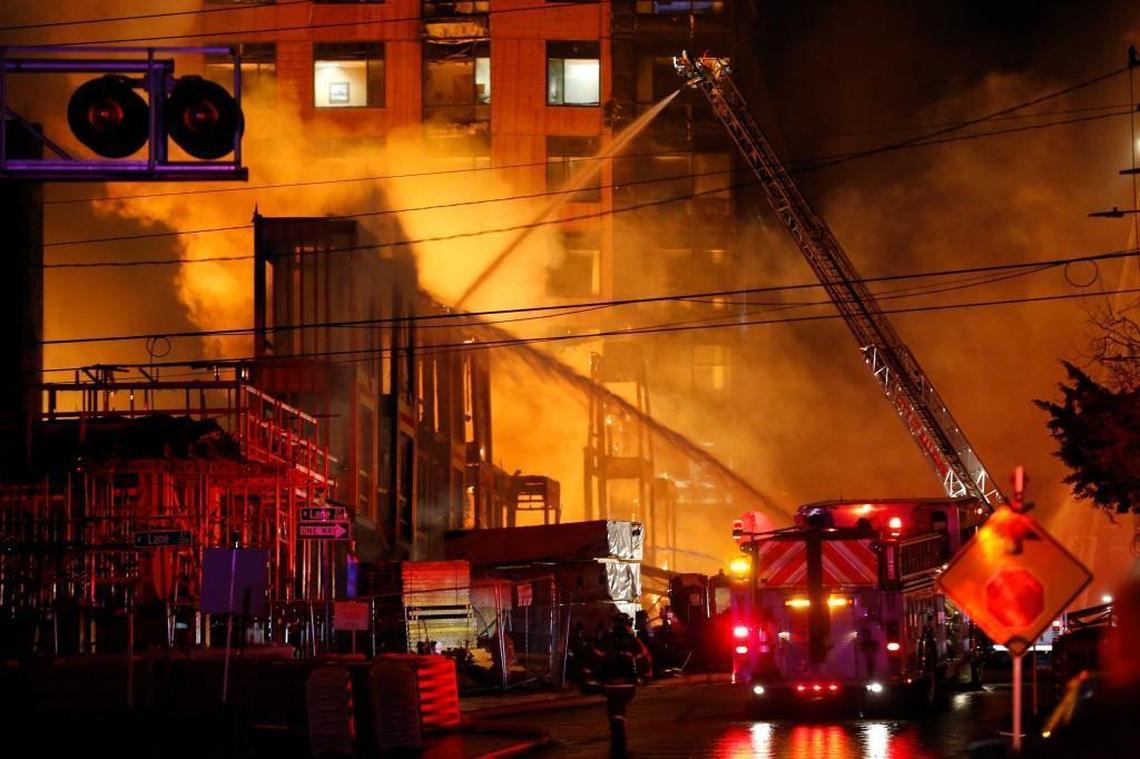 A large fire engulfed a building under construction in downtown Raleigh near the Glenwood South district on March 16, 2017.