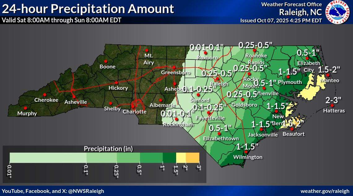 Hatteras could get 2-3 inches of rain from Saturday morning, Oct. 11 through Sunday morning, Oct. 12.