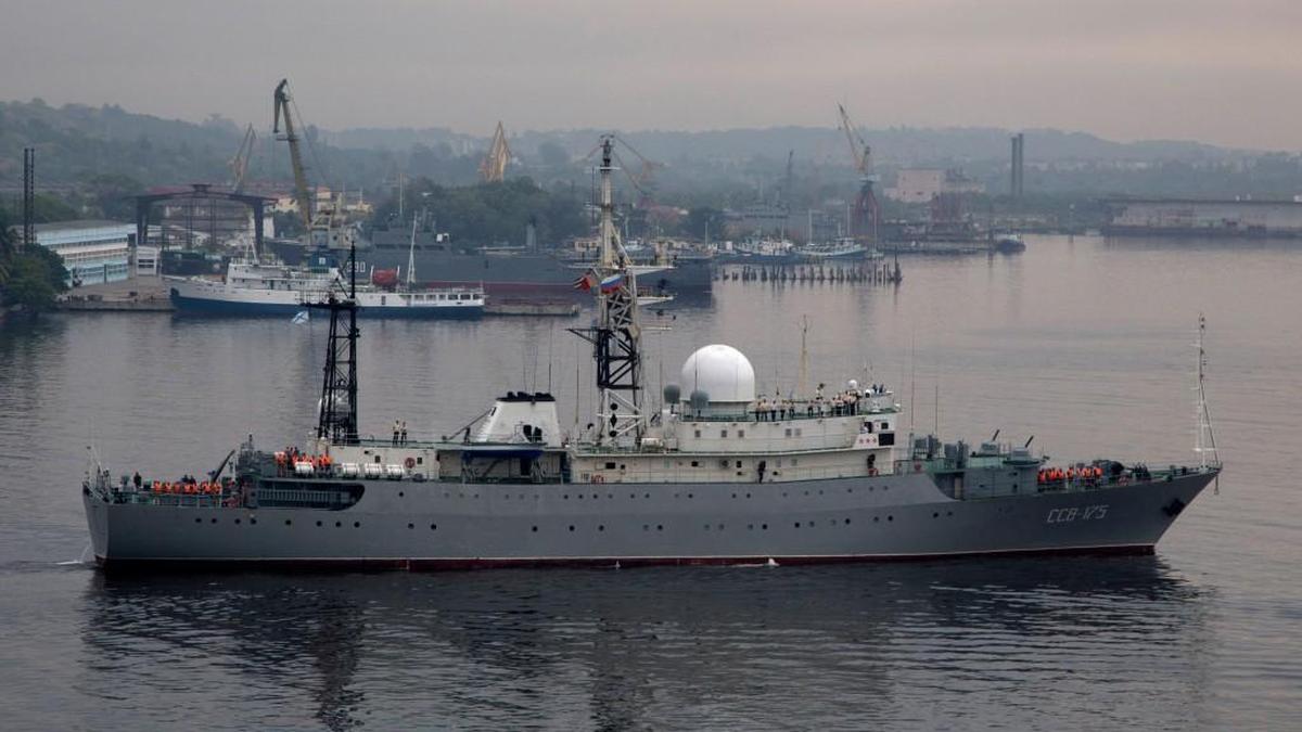 A Russian surveillance ship called the Victor Leonov, shown in Cuba in 2015, has been “operating in an unsafe manner” off the Southeast coast between Florida and South Carolina, according to the United States Coast Guard.