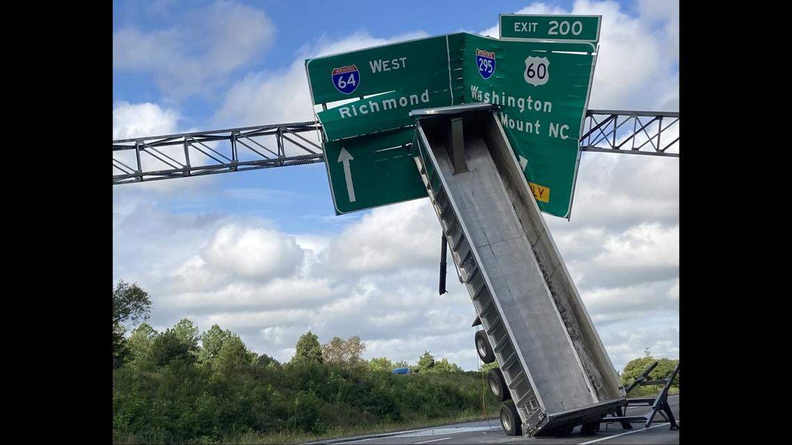 The truck was separated from the sign at about 11 a.m., officials said.