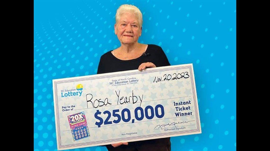 Rosa Yearby of Moore County, North Carolina, won $250,000 on a scratch-off lottery ticket, officials announced.